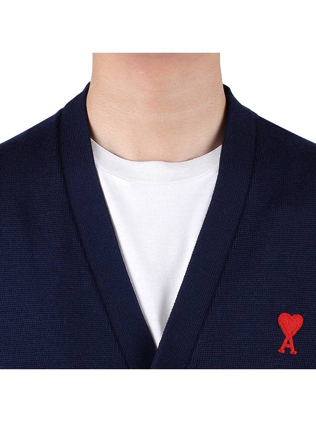 Small Heart Logo Wool Cardigan Navy - AMI - BALAAN 7