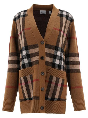 Check Wool Cashmere Cardigan Brown - BURBERRY - BALAAN 1