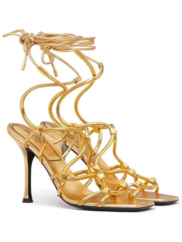 Rockstud Net Sandal Heels Gold - VALENTINO - BALAAN 6