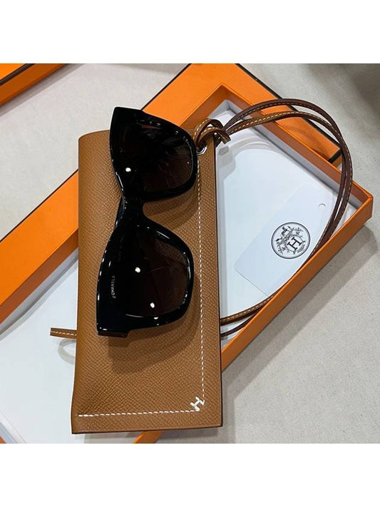 Glasses holder Brown gold Absong calfskin H embroidered logo strap - HERMES - BALAAN 2