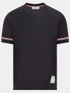 Striped Detail Crew Neck Cotton Short Sleeve T-Shirt Navy - THOM BROWNE - BALAAN 2