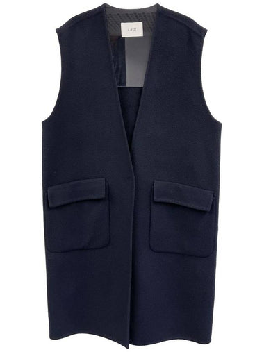 Handmade v neck oversize wool vest_NAVY - ARIFF - BALAAN 1