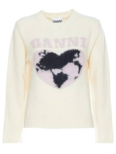 Heart Intarsia Knit Top Egret - GANNI - BALAAN 2