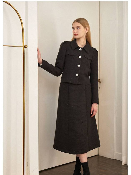 Women's Fancy Tweed Long A-Line Skirt Black - MICANE - BALAAN 2