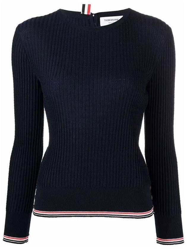 Women's Lightweight Baby Cable Wool Knit Top Navy - THOM BROWNE - BALAAN 3