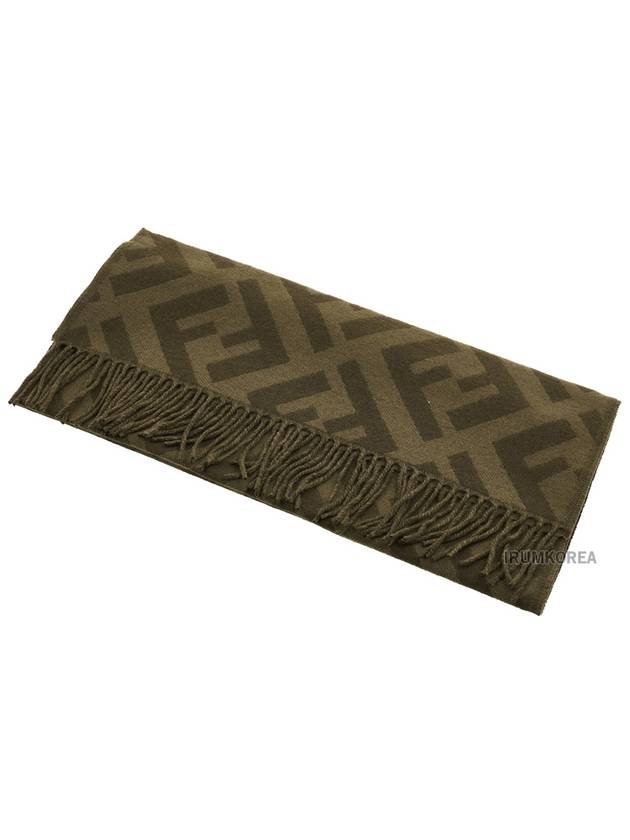 FF Motif Fringe Cashmere Scarf Green - FENDI - BALAAN 3