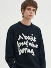 Slogan round knit sweater navy - BLONDNINE - BALAAN 7