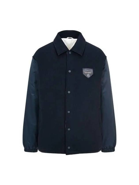 Men s Glitter Logo Patch Wool Panel Jacket Navy 271676 - ARMANI EXCHANGE - BALAAN 1