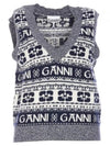 Logo Wool Mix Vest Knit Top Sky Captain - GANNI - BALAAN 2