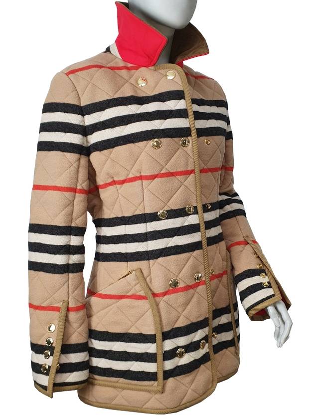 Women's Icon Stripe Diamond Quilted Wool Jacket Camel - BURBERRY - BALAAN.