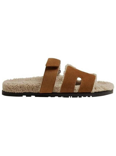 Chypre Suede Goatskin Woolskin Sandal Brun Fume - HERMES - BALAAN 1