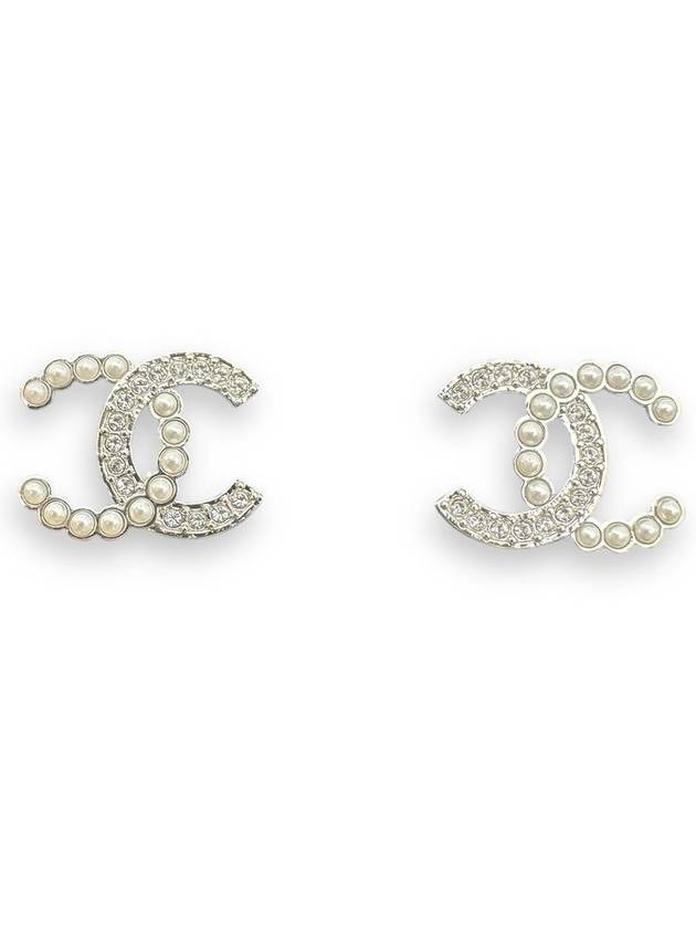 CC Logo Pearl Crystal Earrings Silver - CHANEL - BALAAN 2