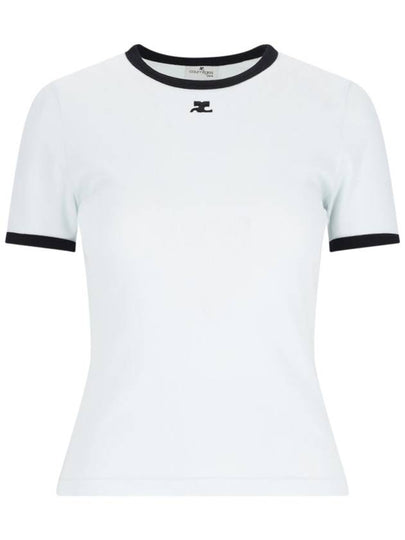 Contrast Trimming Logo Patch Short Sleeve T-Shirt White - COURREGES - BALAAN 2