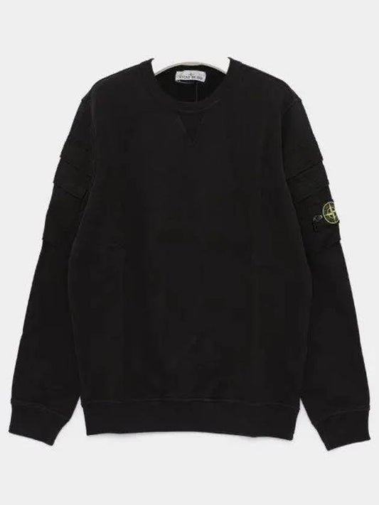 Garment Dyed Double Pocket Brushed Cotton Fleece Sweatshirt Black - STONE ISLAND - BALAAN 2