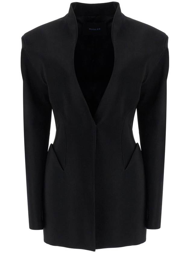 short black v-neck jacket with contemporary design - MUGLER - BALAAN 1