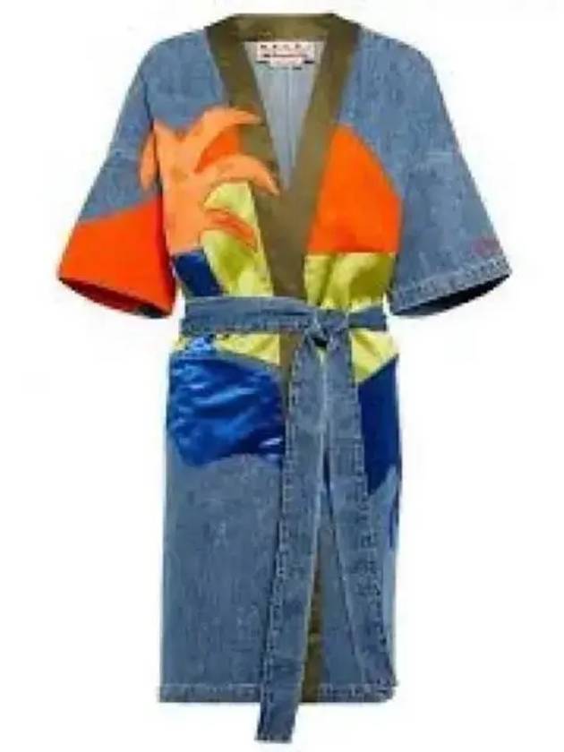 Color Block Dusty Denim Cotton Bathrobe Blue - MARNI - BALAAN 2