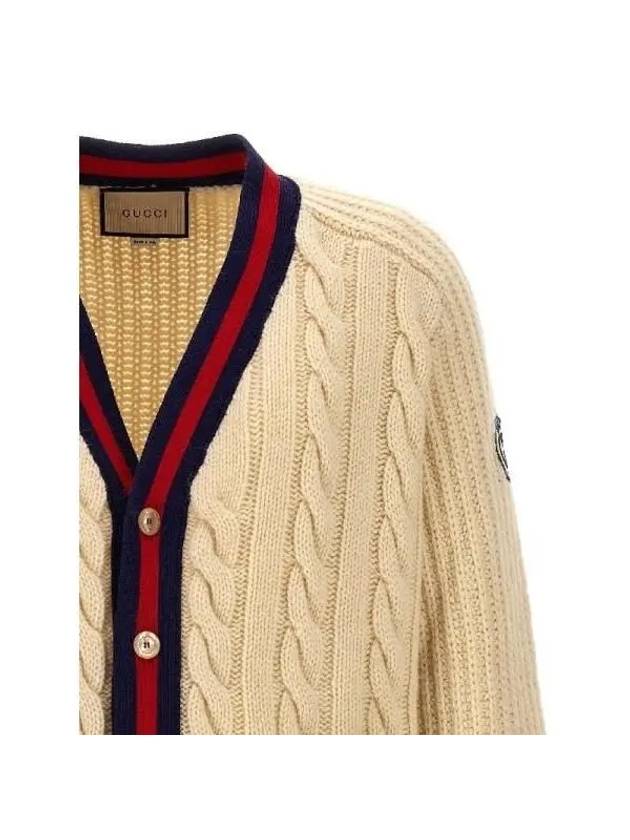 Interlocking G Web Cable Knit Cardigan Ivory - GUCCI - BALAAN 4