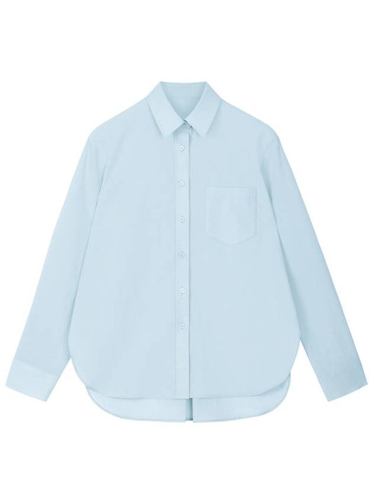 Helena Summer Linen Cotton Basic Oversized Fit Collar Long Sleeve Single Piece Shirt Sky HELENA13SK - RAMUSTUDIO - BALAAN 2