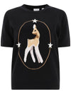 Women's Deer Wool Knit Short Sleeve T-Shirt Black - BURBERRY - BALAAN.