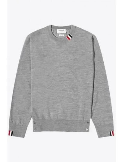 Intarsia Stitch Crew Neck Merino Wool Knit Top Light Grey - THOM BROWNE - BALAAN 2