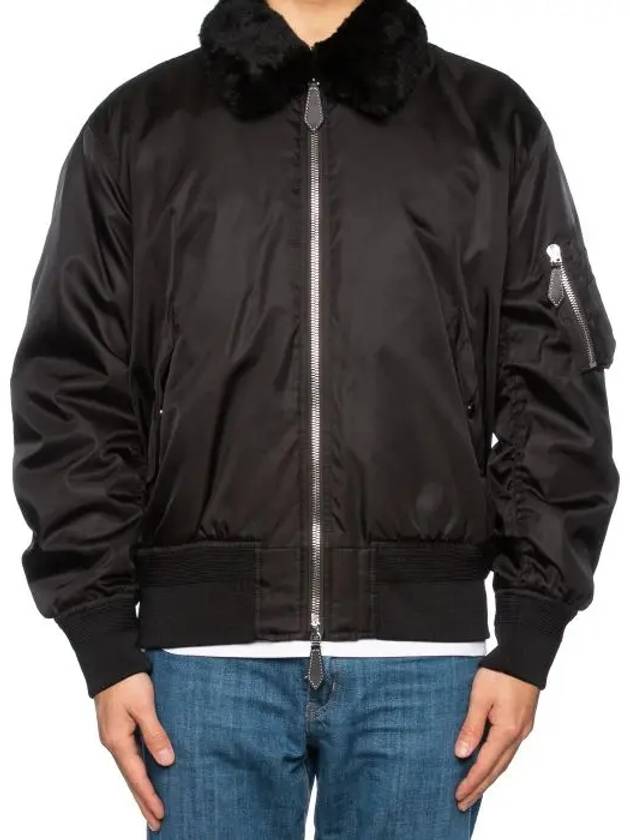 Detachable Shearling Collar Bomber Jacket Black - BURBERRY - BALAAN 4