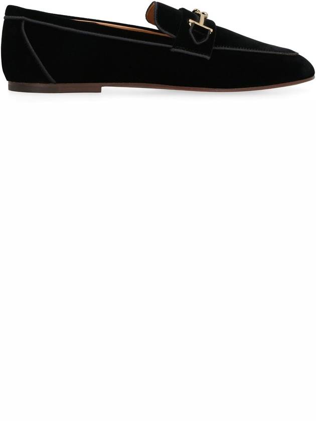 Women's Metal Double T Velvet Loafers Black - TOD'S - BALAAN 3