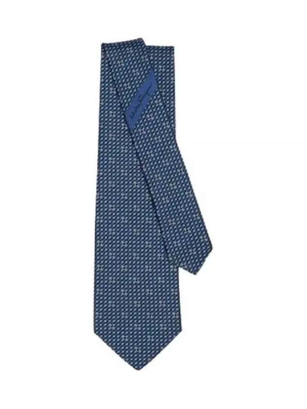 Gancini Print Silk Tie Navy Blue - SALVATORE FERRAGAMO - BALAAN 2