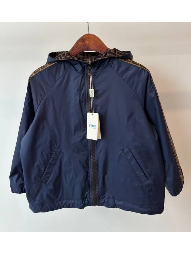 Kids FF Logo Reversible Windbreaker Jacket JUA092 AEYC F1J79 Navy Brown 7 8 10 12A - FENDI - BALAAN 5