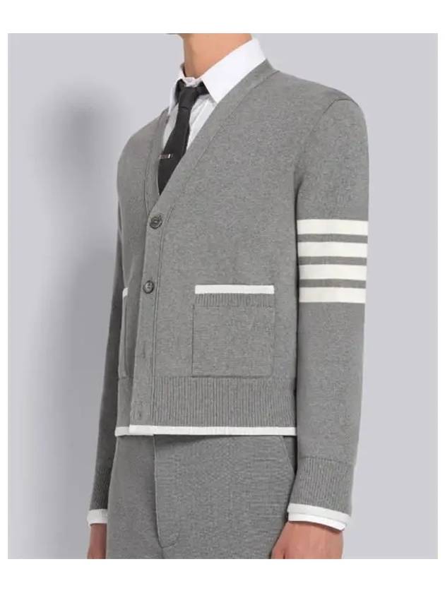 V-Neck Diagonal Armband Cardigan Grey - THOM BROWNE - BALAAN 3