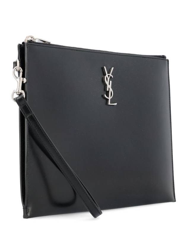 Monogram Silver Logo Clutch Bag Black - SAINT LAURENT - BALAAN 3