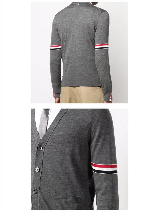 Stripe Armband Merino Wool Cardigan Grey - THOM BROWNE - BALAAN 7