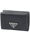 Triangle Logo Saffiano Leather Half Wallet Black - PRADA - BALAAN 4