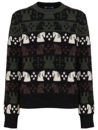 Chess Intarsia Wool Blend Knit Top Black - BURBERRY - BALAAN 1