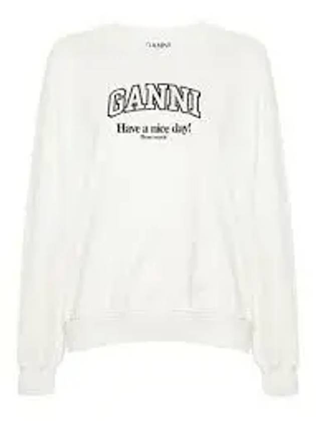 Logo Print Cotton Sweatshirt Beige - GANNI - BALAAN 2