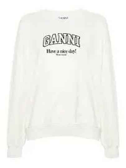 Logo Print Cotton Sweatshirt Beige - GANNI - BALAAN 2