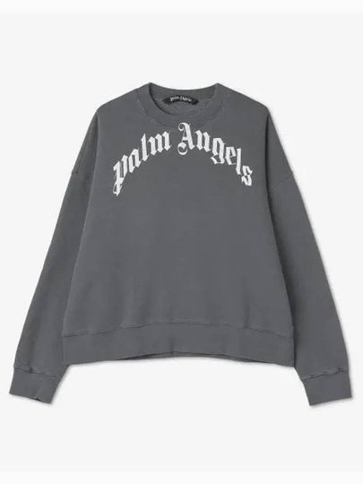 Men's Curved Logo Cotton Sweatshirt Black - PALM ANGELS - BALAAN 2