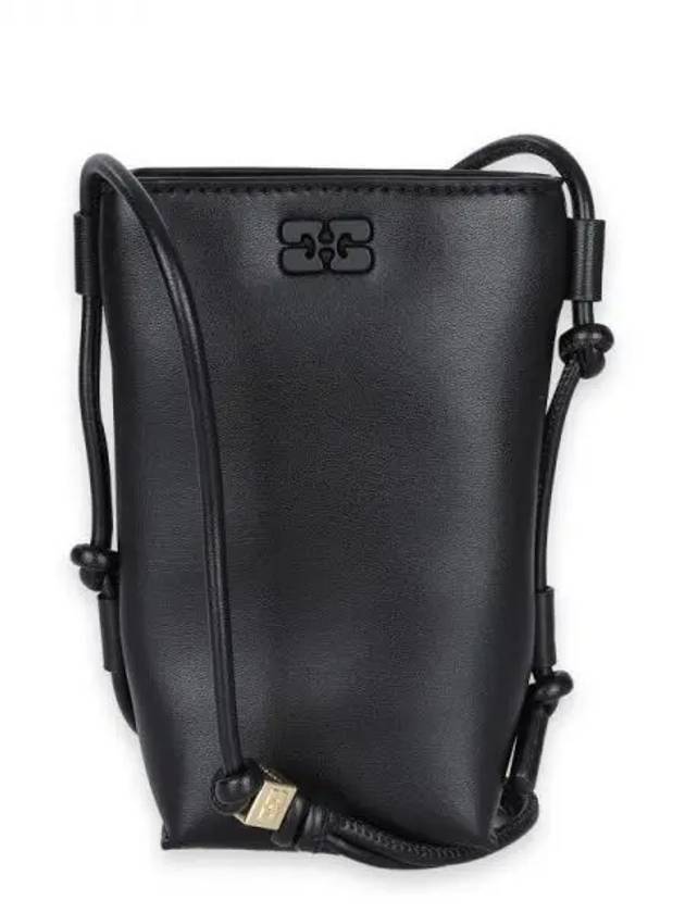 Bou Logo Leather Cross Bag Black - GANNI - BALAAN 2