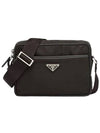 Re-Nylon Saffiano Leather Triangle Logo Cross Bag Black - PRADA - BALAAN 1