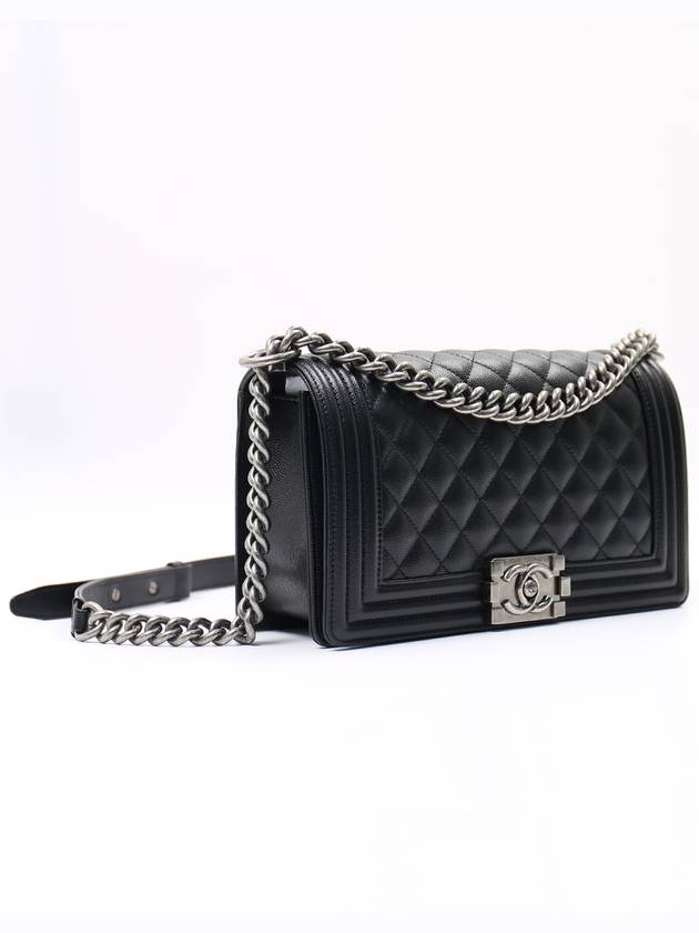 Boy Medium Caviar Cross Bag Ruthenium Metal Black - CHANEL - BALAAN 4