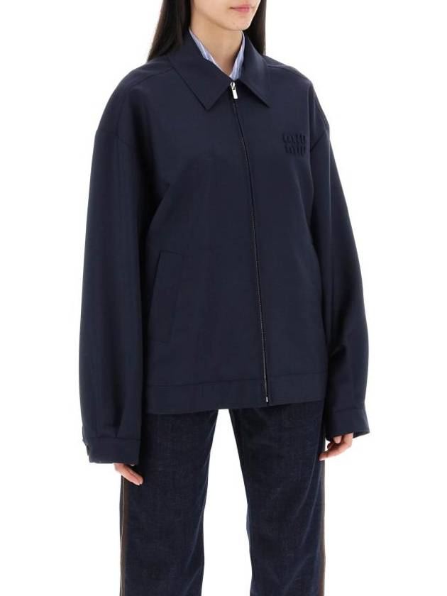 Mohair Embroidered Logo Wool Zip-up Jacket Navy - MIU MIU - BALAAN 3