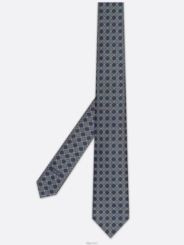 Cannage Tie Navy Blue Yellow Silk - DIOR - BALAAN 3