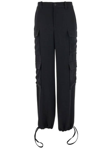 Black Cargo Pants With Drawstring At The Ankles In Fabric Woman - P.A.R.O.S.H. - BALAAN 1