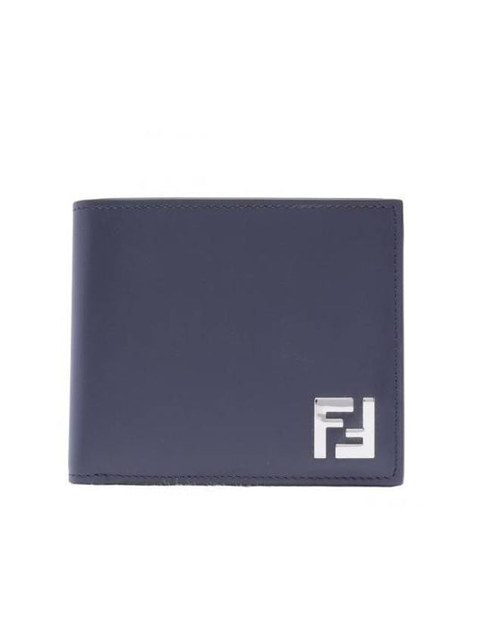 FF Square Leather Bi-Fold Half Wallet Navy - FENDI - BALAAN 1