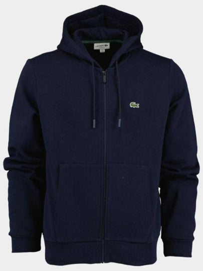 Embroidery Logo Kangaroo Pocket Fleece Zip Up Hoodie Navy - LACOSTE - BALAAN 2