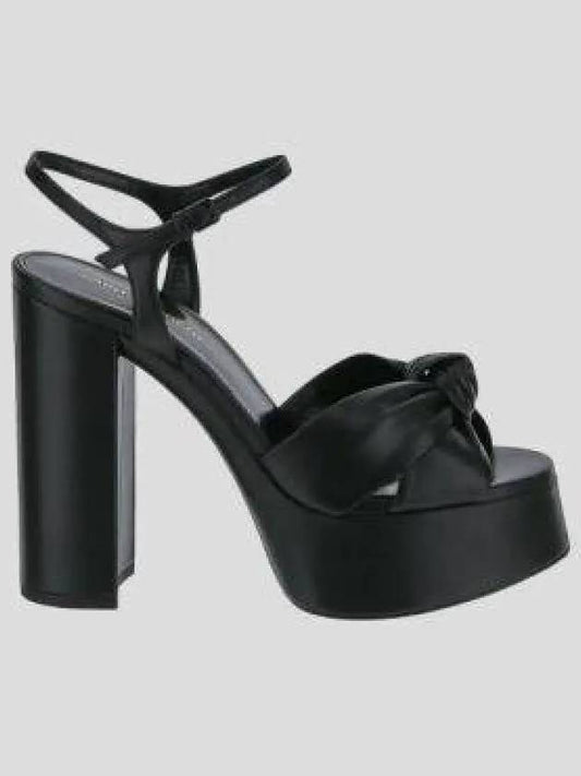 Women's Knot Platform Leather Sandals Heel Black - SAINT LAURENT - BALAAN 2