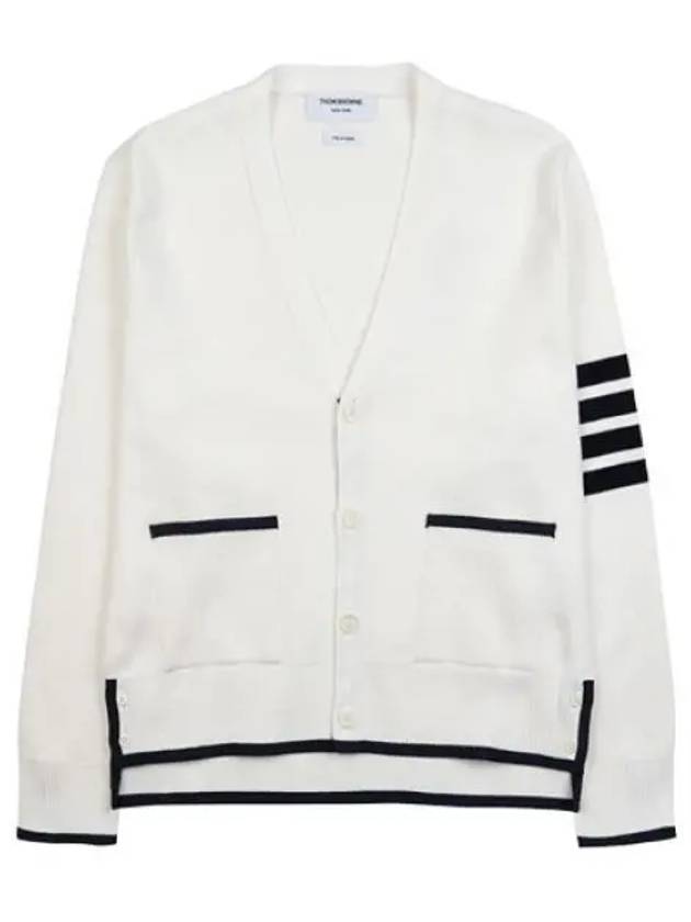 V-Neck Diagonal Armband Cardigan White - THOM BROWNE - BALAAN 2