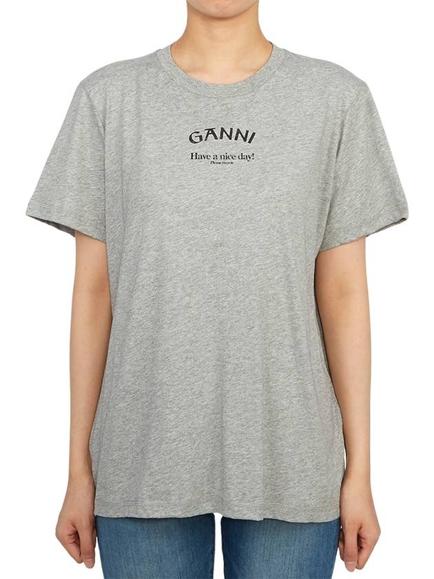 Logo Print Short Sleeve T-Shirt Grey - GANNI - BALAAN 4