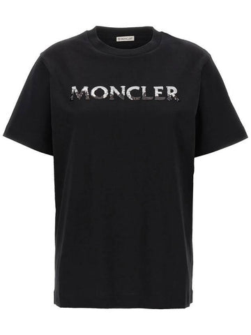 Logo Sequin Cotton Short Sleeve T-Shirt Black - MONCLER - BALAAN 1