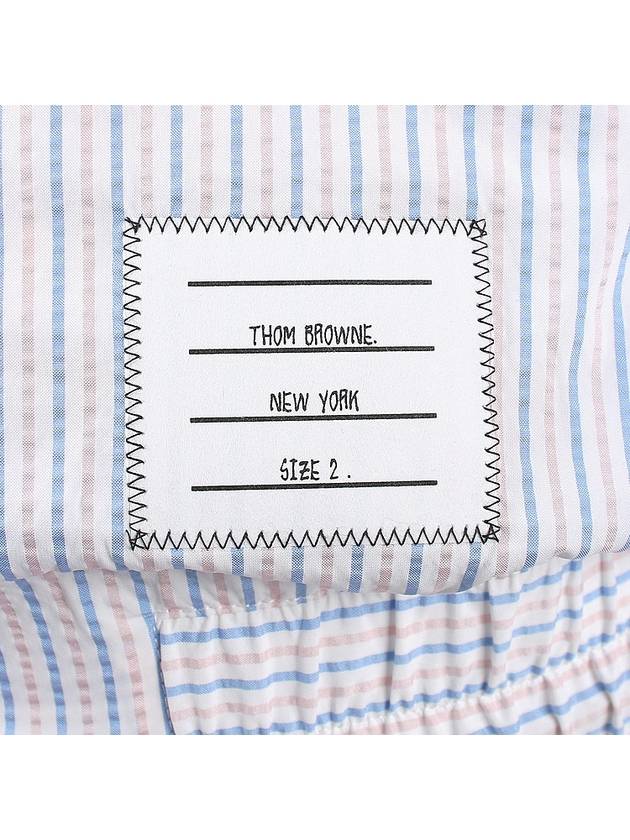 Drawstring Striped Shirt Jacket Light Blue - THOM BROWNE - BALAAN 8