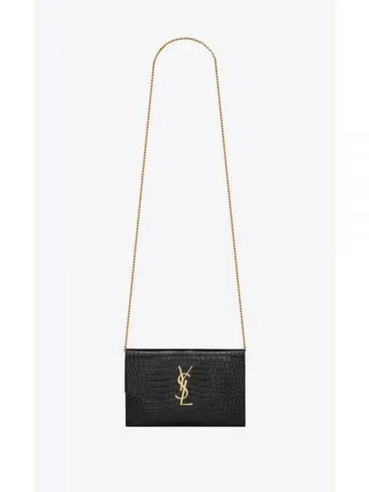 Crocodile Embossed Leather Uptown Chain Wallet Black - SAINT LAURENT - BALAAN 2